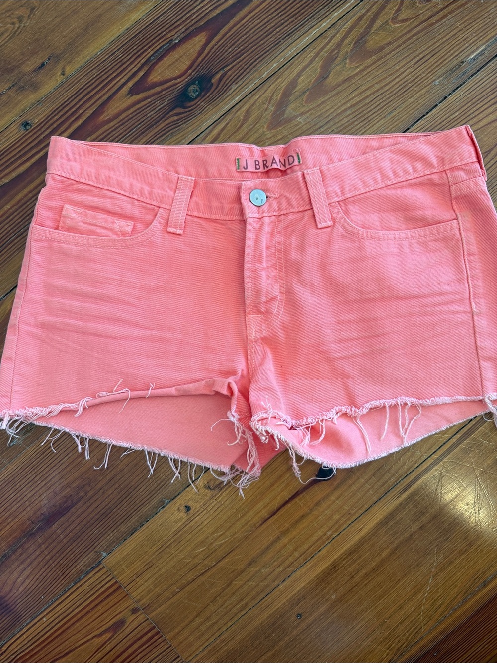 J Brand Coral 28 Frayed Denim Cutoff Shorts